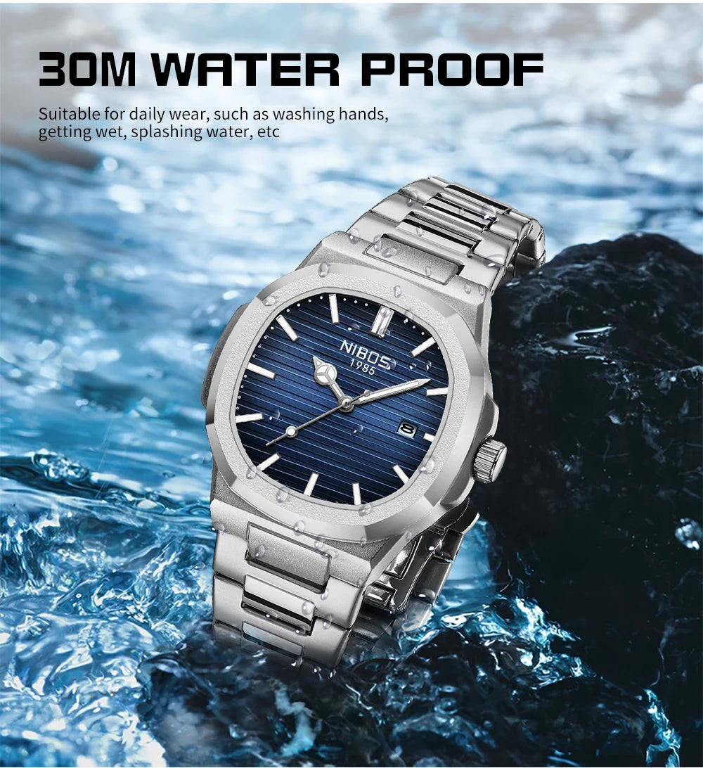 2026 NIBOSI Luxury Quartz Men Watches 30M Waterproof Auto Date Watch Man Stainless Steel Sport Chronograph Watch for Men Clock