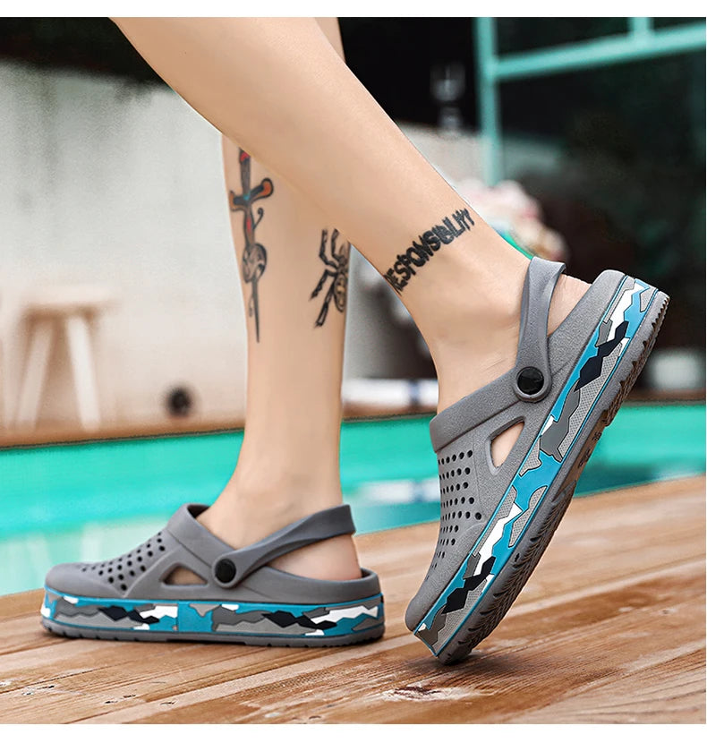 Men's summer casual hole shoes non slip lightweight breathable Two wearing men's sandals fashion comfort beach shoes slippers
