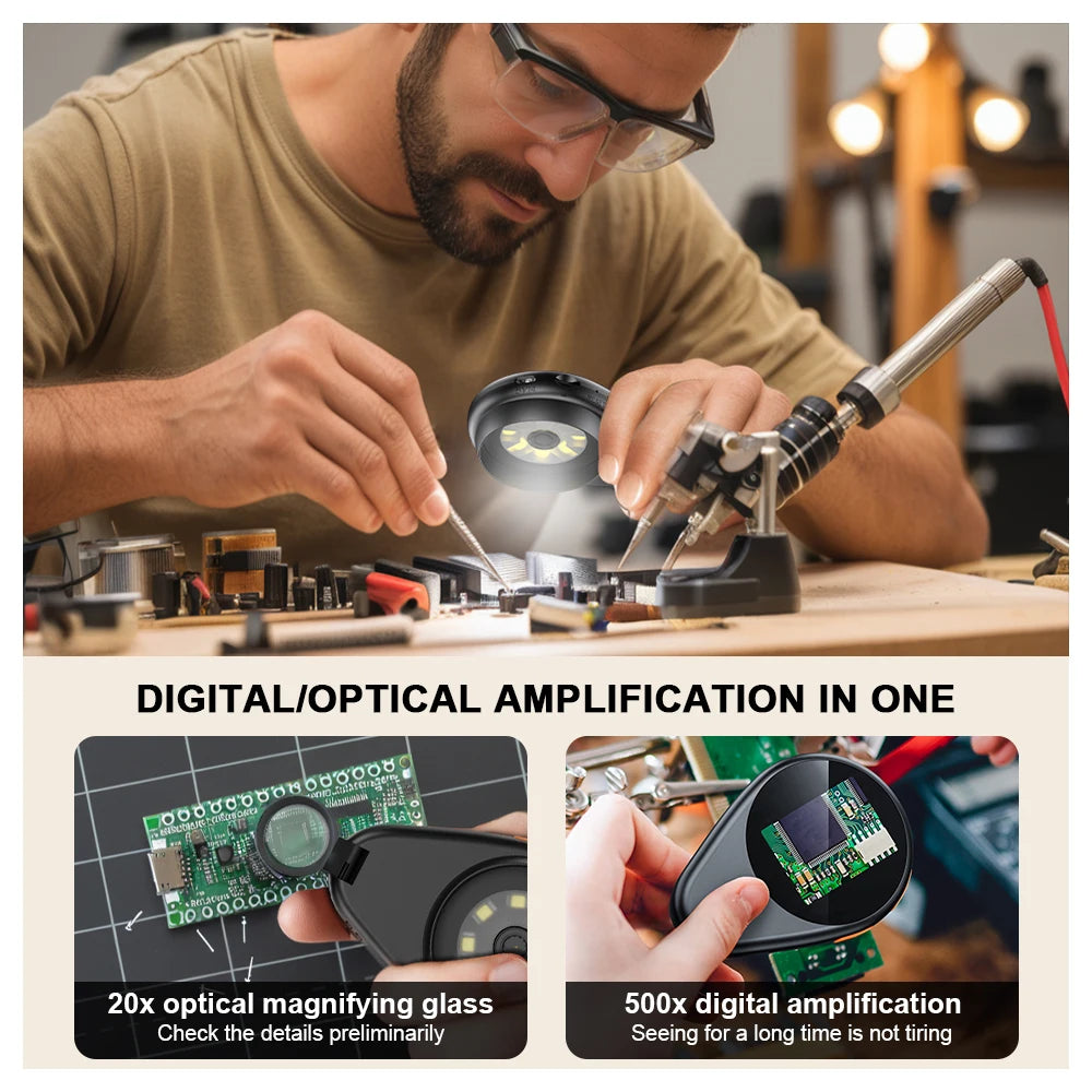 2.0inch 500X Digital Microscope 1080P Video Coin Microscopio with Magnifying Glass Wiht 8Leds for Electronics Repair Windows/Mac - Shoppiline