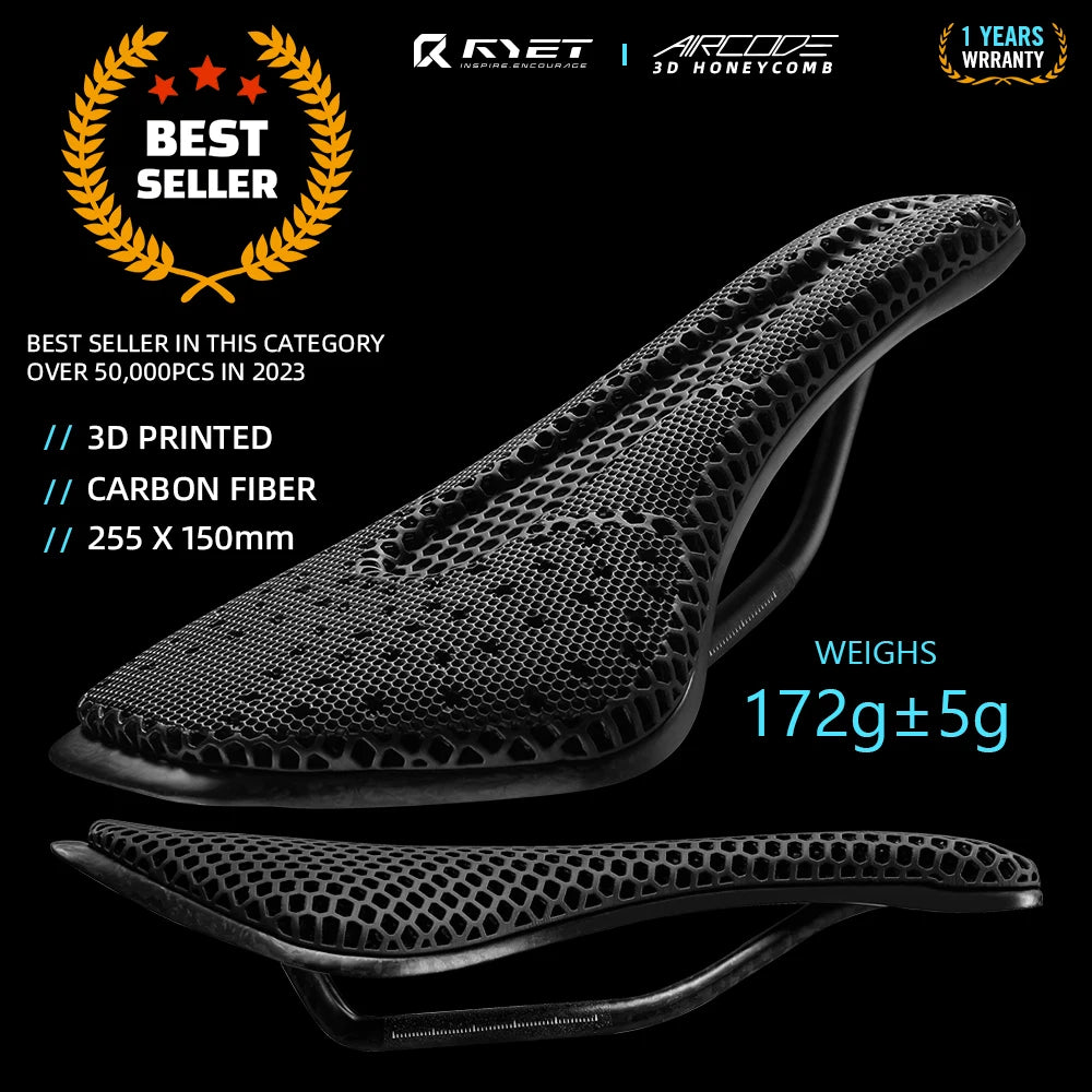 RYET Full Carbon 3D Printed Saddle Ultralight Hollow Comfortable Breathable MTB Road Racing Bike Cycling Seat Bicycle Accessory - Shoppiline