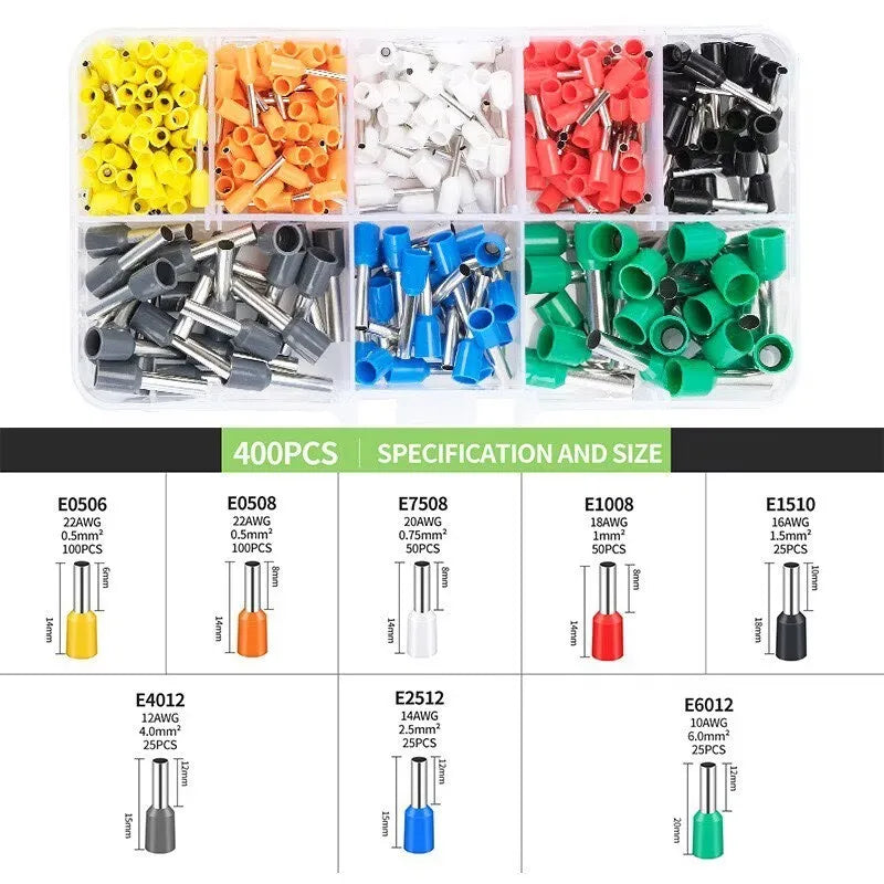 400PCS Box,VE Tubular Crimp Terminals,Wire Insulated Terminator,Block Cord End Connector,Electrical Tube Terminal