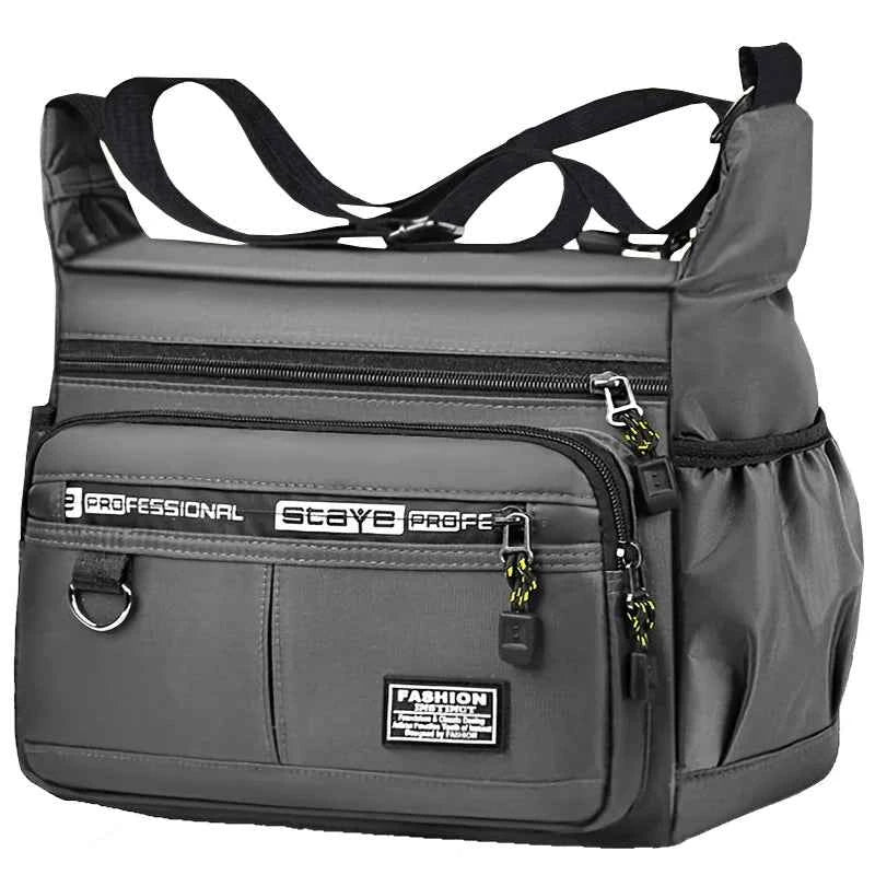 Men's cross-body bag with multi-layered pockets, adjustable shoulder strap, business single-shoulder bag
