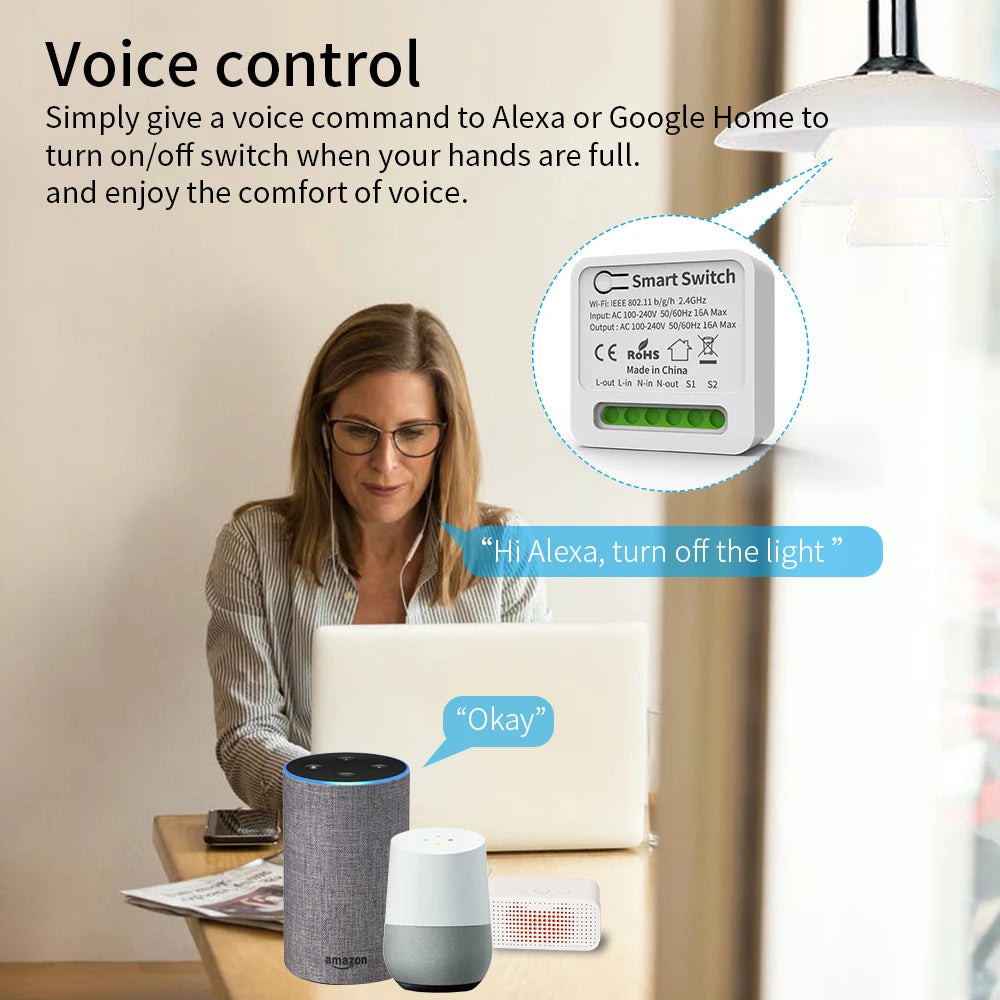 Tuya 16A MINI Wifi Smart Switch DIY 2-way Control Relay Timer For Smart Life Work With Alexa Google Home Yandex Alice