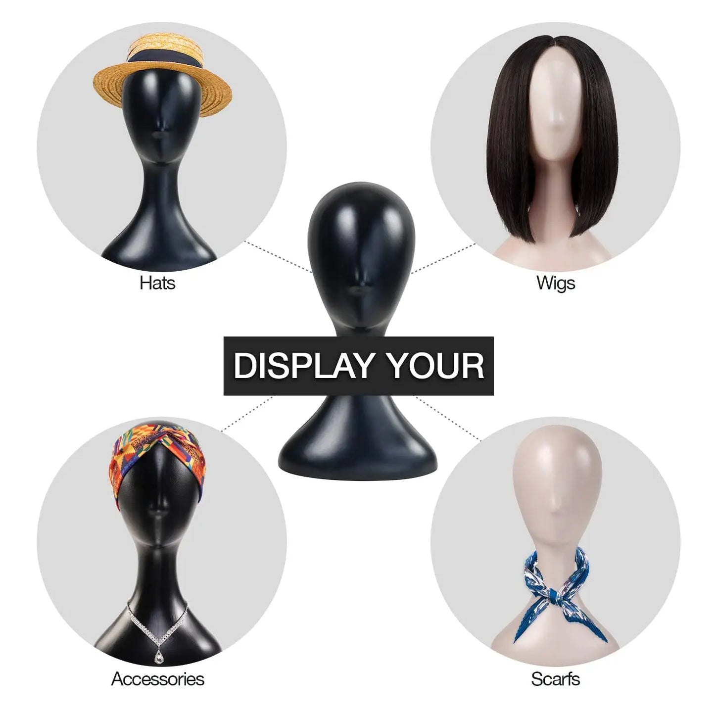 Tête de Mannequin Professionnel de 40 cm en Plastique, Torse de Modèle Féminin Réaliste et Durable pour Perruque, Chapeau, Masque, Coiffe, Bijoux