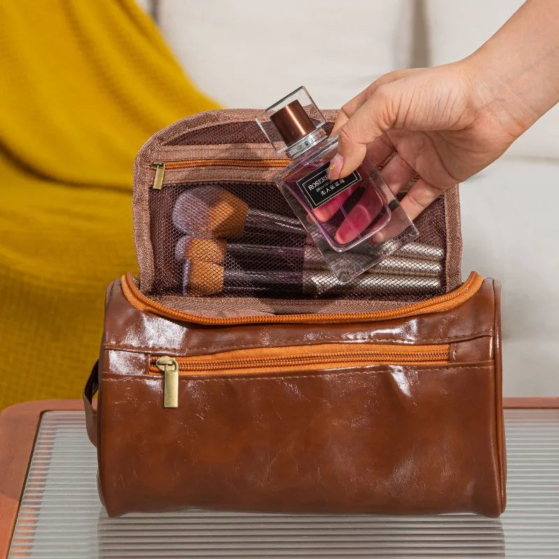 Leather Toiletry Bag for Men Women Dopp Kit Mens Hanging Toiletry Bag Travel Toiletry Bag for Traveling Large Cosmetic Bag for T