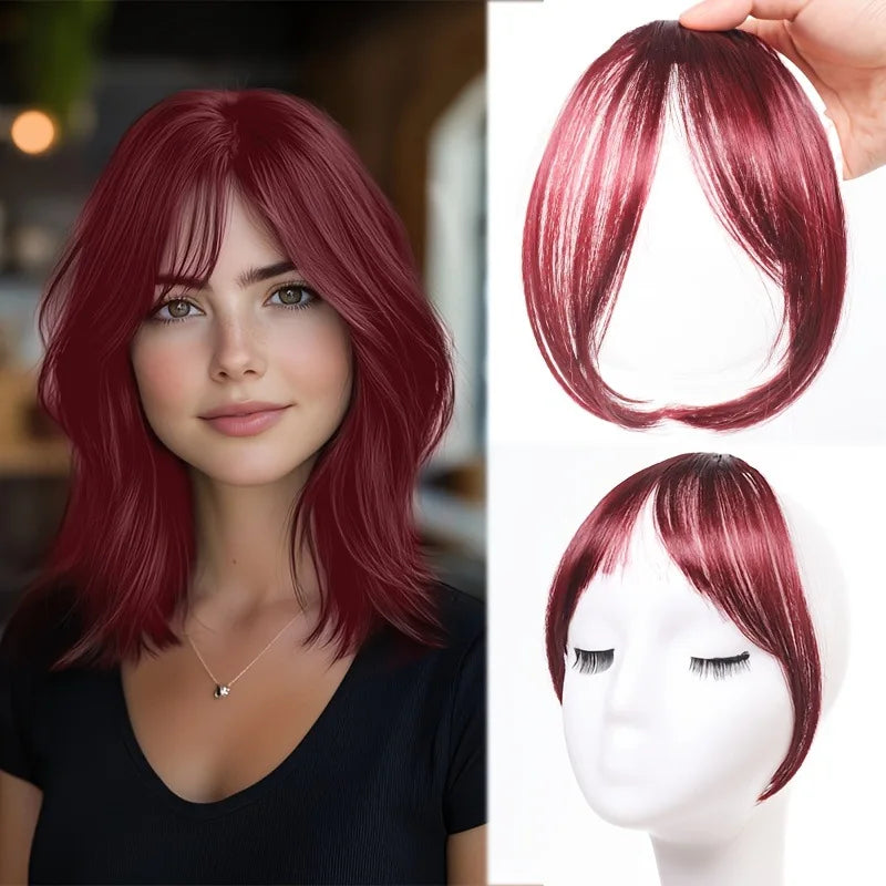 Synthesis Wig Middle-Part Bangs Hair Extensions Clip In Forehead Natural Seamless French Oblique Bangs Eight-Character Bangs