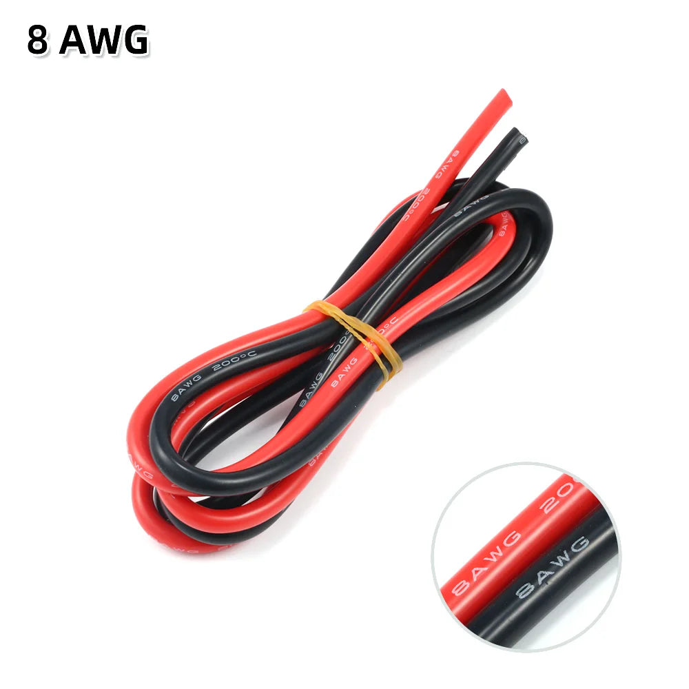 2 meter Silicon Wire 8 10 12 14 16 18 20 22AWG Heatproof Soft Silicone Silica Gel Wire Cable (1meter Red+1meter Black) )