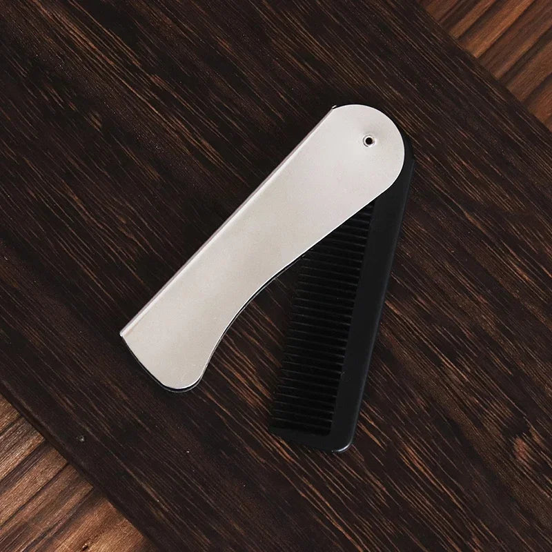 1pc Foldable Anti Static Pocket Steel Comb Men's Oil Head Portable Beard Comb Foldable Styling Tool Special for Real Hair Wigs