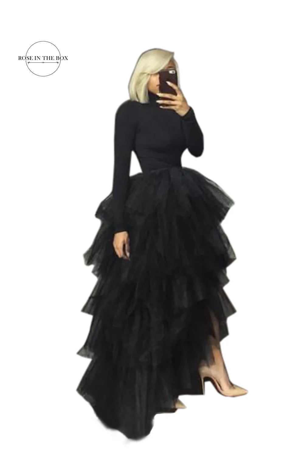 BABYONLINE Women Tiered Tulle High Low Skirts Elastic Waist Petticoat Puffy Long Tulle Skirt Female Maxi Skirt Free Size