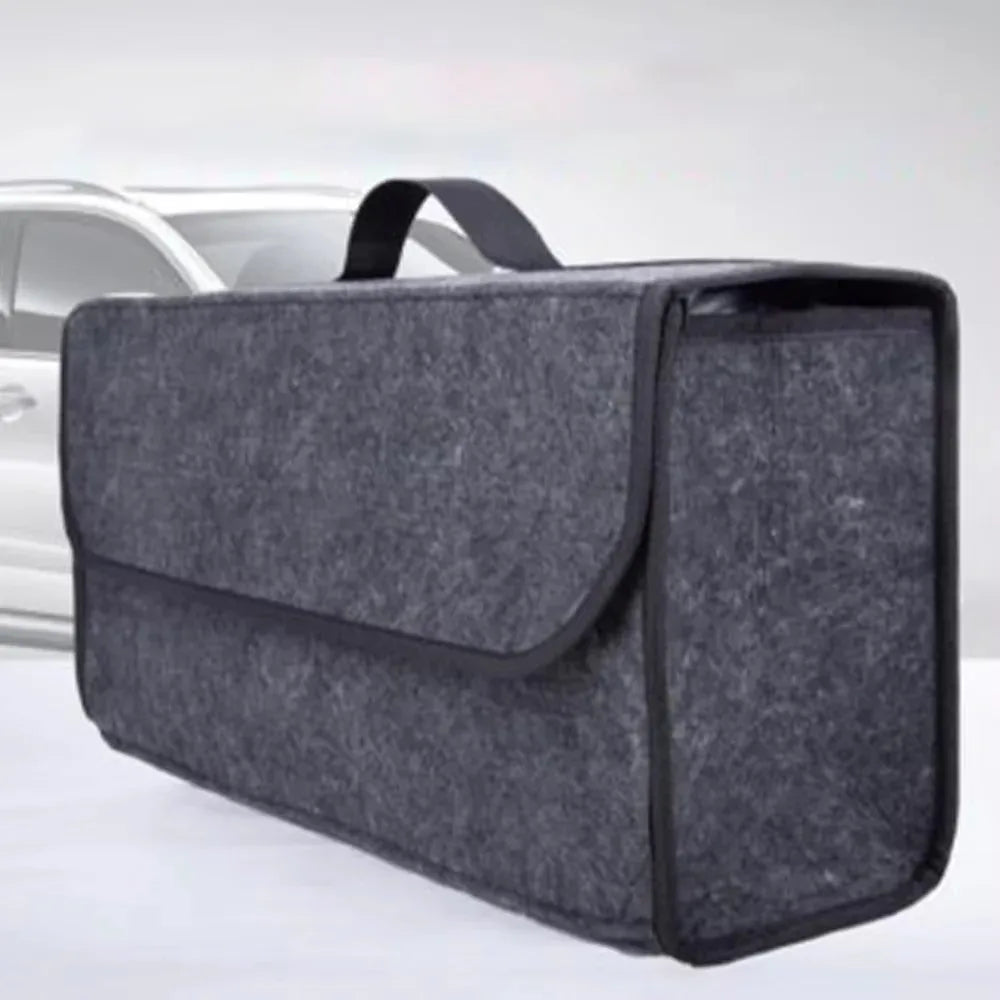 Large Car Trunk Organizer - Anti-Slip Soft Felt Boot Storage Box with Compartments for Auto Tool & Accessories