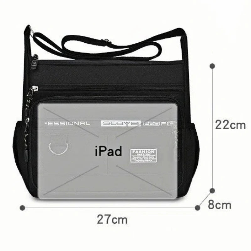 Men's cross-body bag with multi-layered pockets, adjustable shoulder strap, business single-shoulder bag