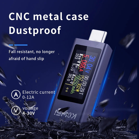Type-C Multi-function Digital Display DC Voltage Ammeter Power Meter Cell Phone Charging Tester DC 4-30V 0-12A Battery Test - Shoppiline