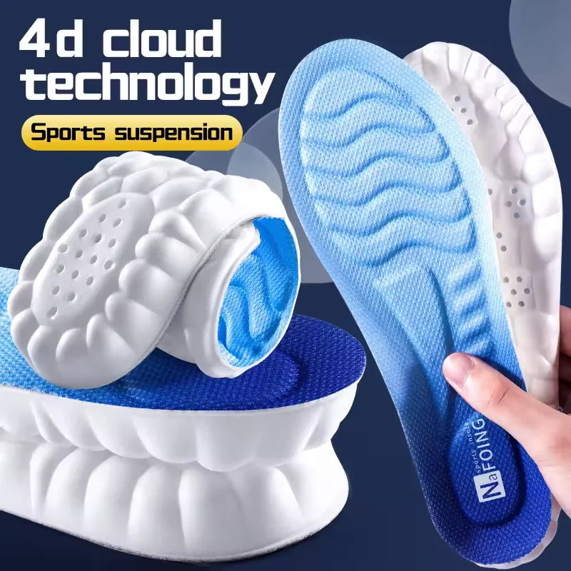 4D Cloud Technology Sports-Einlegesohlen für Schuhe, PU-Sohle, weich, atmungsaktiv, stoßdämpfend, gepolstert, orthopädische Laufsohlen