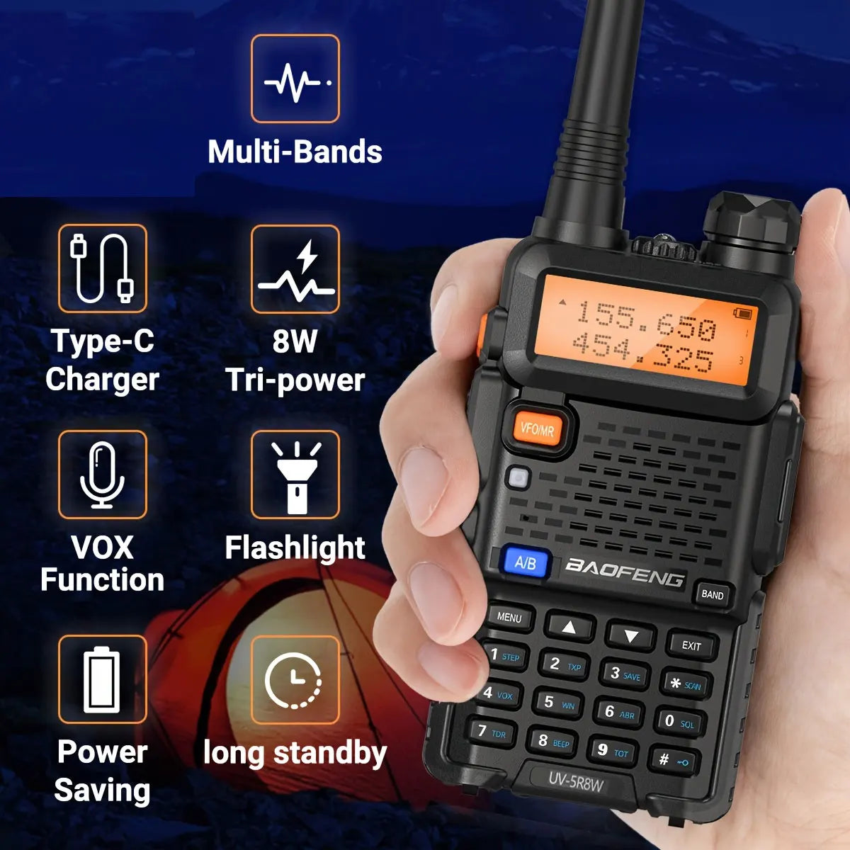 1/2PCS BaoFeng UV-5R 8W Tri-Power Walkie Talkie High Power Dual Band Long Range 128 CH Portable Handheld UV 5R Ham Two Way Radio - Shoppiline