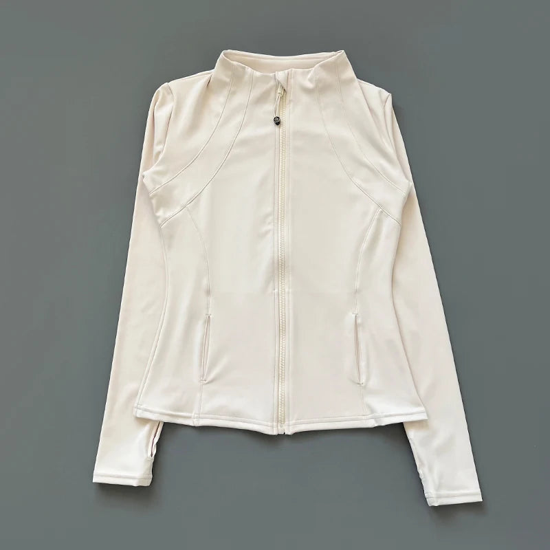 Veste de Fitness à Col Montant Séchage Rapide pour Femme, Coupe Cintrée, Fermeture Éclair, Vêtement de Yoga, Manches Longues, Respirant, Course à Pied, Sport, Cyclisme