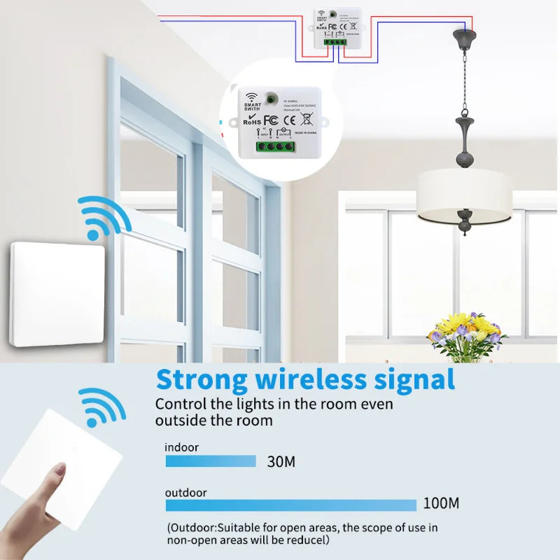 Wireless Light Wall Switch Relay Receiver RF 433Mhz 1/2/3Gang Panel Switch Remote Control Interruptor for LED Lamp 10A 110V 220V