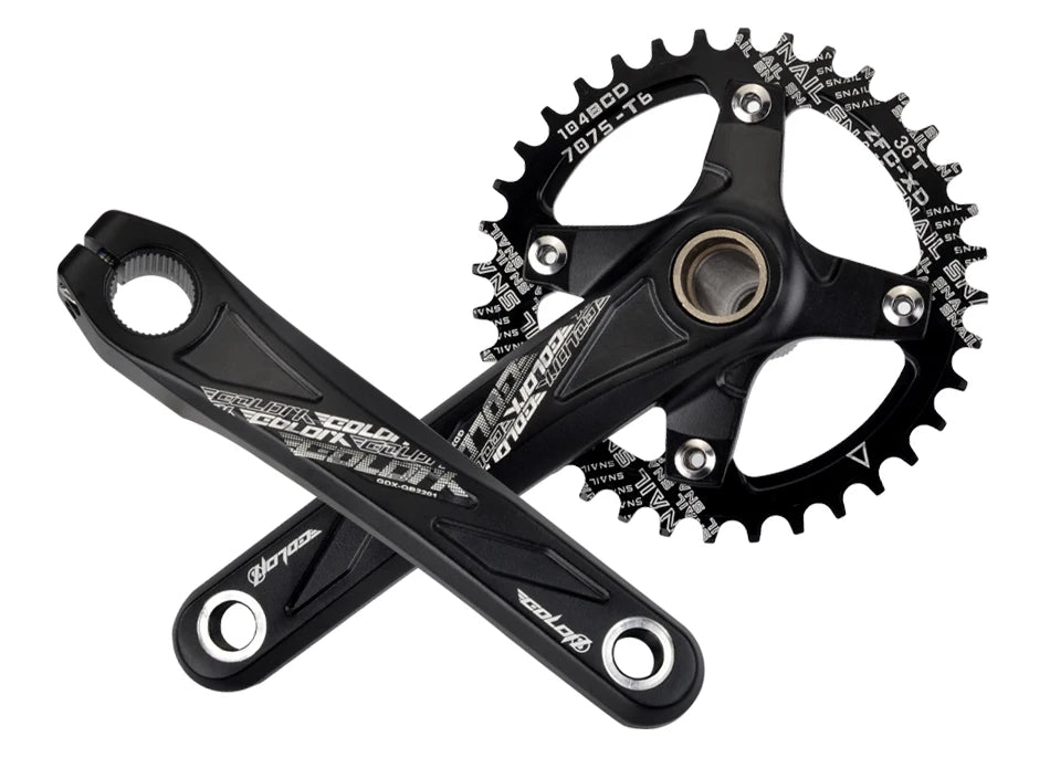 GOLDIX Bicycle Crank Chainring 104BCD MTB Bike Crank Aluminum Alloy with Bottom 170mm Crank Black 32T 34T 36T 38T Plate