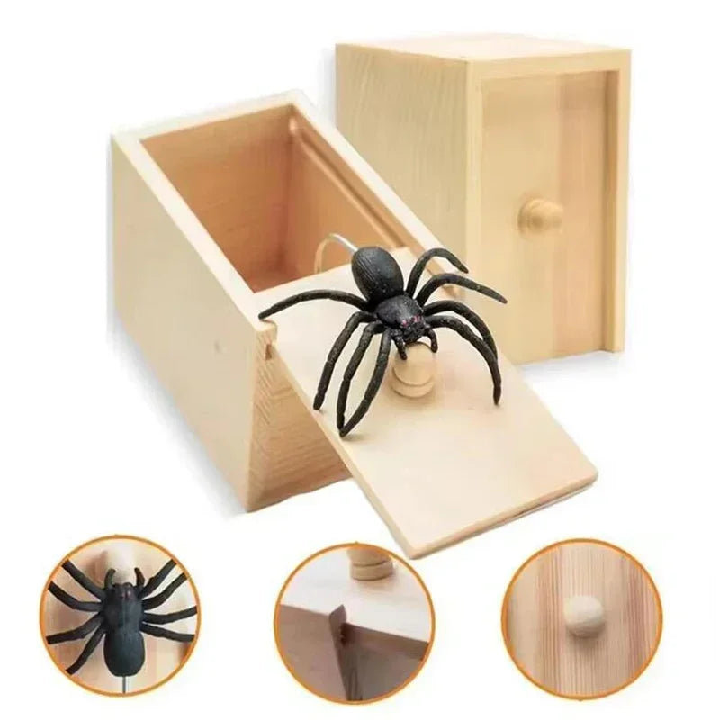 Wooden Prank Spider Scare Box Pranks Stuff Toys Handcrafted Spider Money Surprise in A Box Practical Joke Toys Gag Gift Amagi