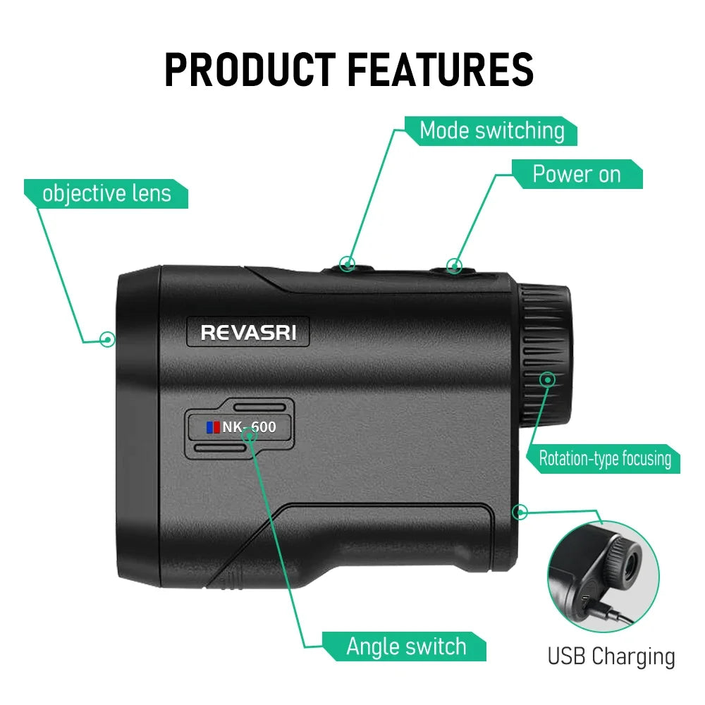REVASRI 600M/Yard Golf Laser Rangefinder with Slope Compensation Flagpole Lock Vibration USB-C Rechargeable for Golfing - Shoppiline