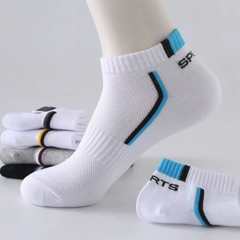 5pairs Men's Fashion Sports Socks, Striped Cotton Sweat Absorption Breathable Comfortable Ankle Socks