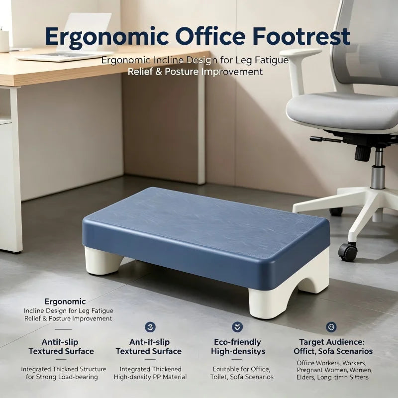 Ergonomic PP Footrest Under Desk Foot Stool Comfortable Space-Saving Foot Rest for Office Work Study Sofa Home