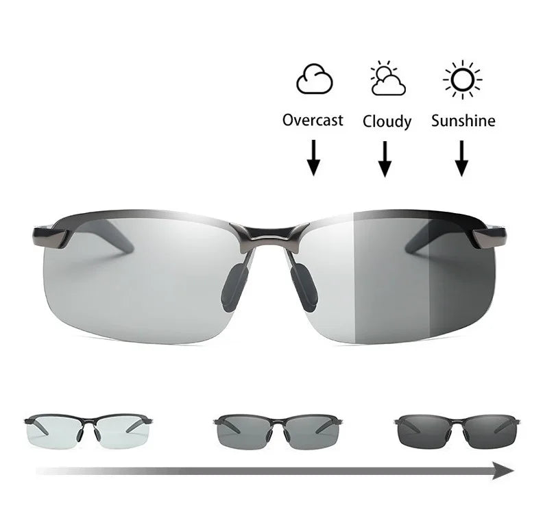 Men Photochromic Polarized Sunglasses Driving Fishing Chameleon Glasses Change Color Sun Glasses Day Night Vision Eyewear