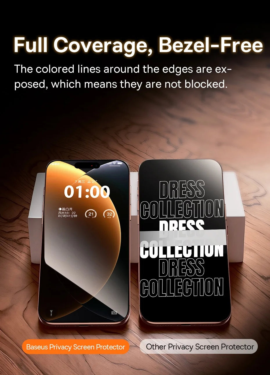 Baseus 0.4mm Corning Tempered Glass for iPhone 17 16 15 14 13 Pro Max Plus Screen Protector Anti-Peeping Auto Installation Film - Shoppiline