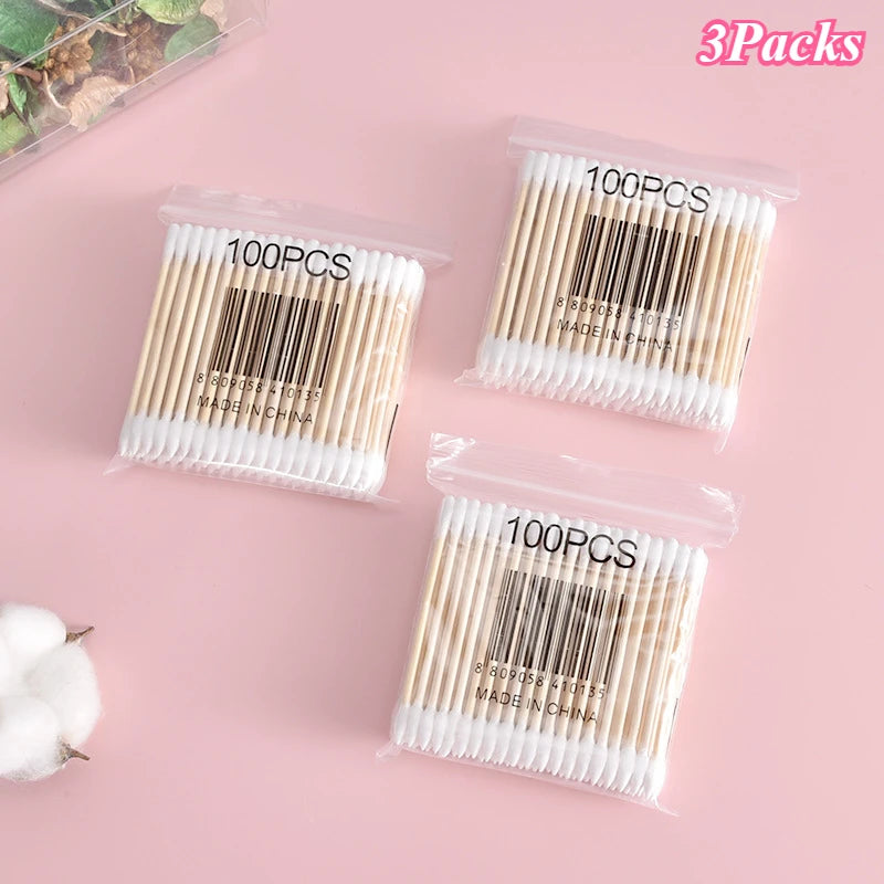 1 à 20 paquets de 100 bâtonnets en bois/paquet Coton-tiges pour bébés Nettoyage des oreilles Tampons Coton-tiges de santé et de beauté Bourgeons de coton de nettoyage