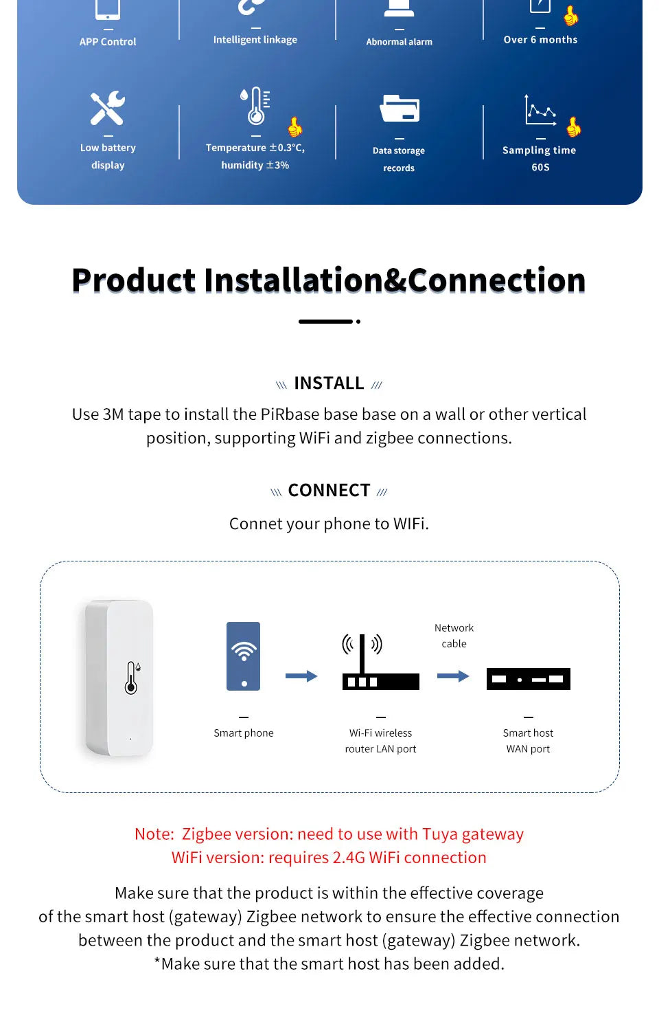 Tuya Smart WiFi Temperatur-Feuchtigkeitssensor Indoor-Hygrometer Thermometer APP Fernüberwachung kompatibel mit Alexa Google