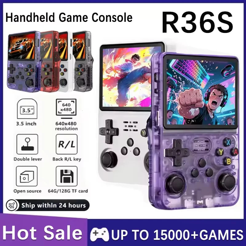 Retro Handheld Game Console R36S 3.5 Inch IPS Screen Portable Gaming Device 64GB 128GB Built-in Games