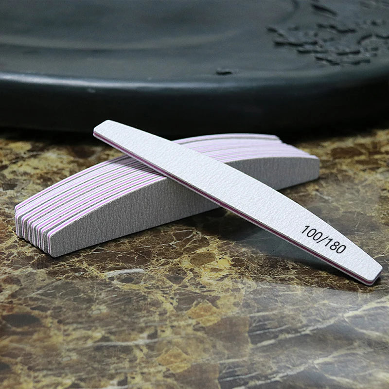 Nagelfeile Buffer 100/180 Körnung Halbmond Nagelfeilen Doppelseitiges Schmirgelpapier Nagel schleifen Gel Nagellack Maniküre-Werkzeug