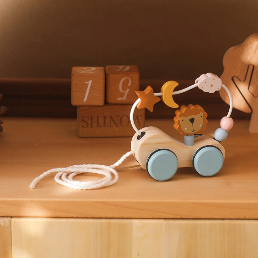 Montessori Holz Baby Anhänger Spielzeug Multifunktionale Bunte Cartoon Bausteine Ziehen Auto Eltern Kind Spielzeug Baby Geschenk