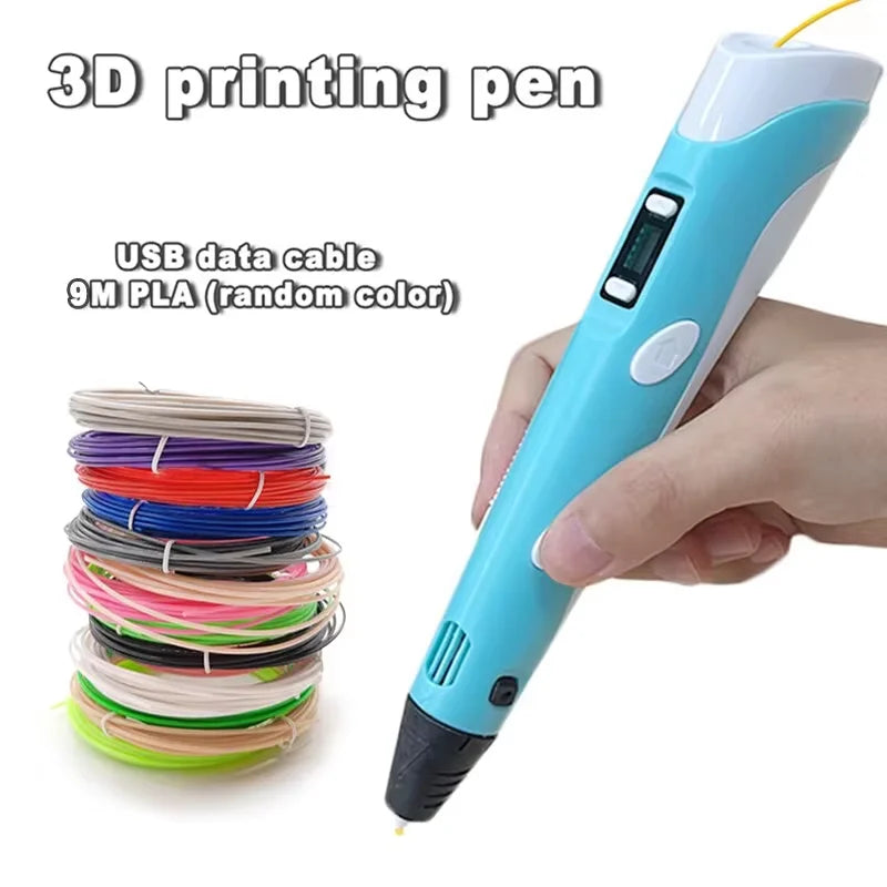 Elektronischer 3D-Druckstift mit 9m PLA-Verbrauchsmaterialien Hochtemperatur 3D Graffiti Tool Intelligentes Spielzeug Weihnachts- und Geburtstagsgeschenk