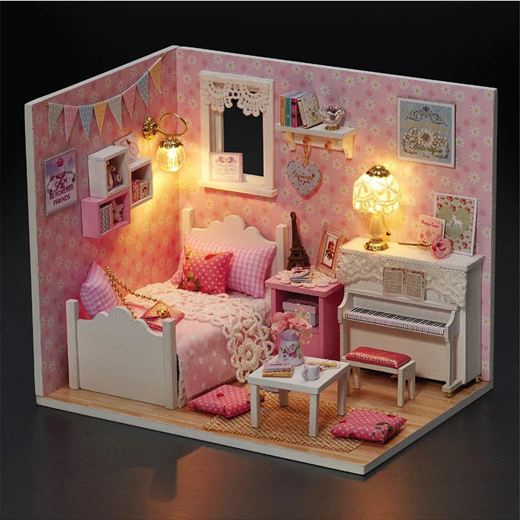 Kitten Mini Doll House 3D Puzzle Assembly Model Building Kit Creative Room Bedroom Decoration With Furniture Wooden Crafts Gifts - Shoppiline