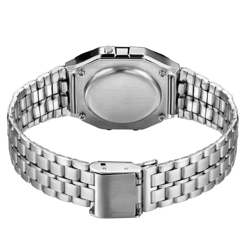 Luxury LED Digital Men's Watch Stainless Steel Electronic Wristwatch Simple Business Gold Silver Reloj Hombre
