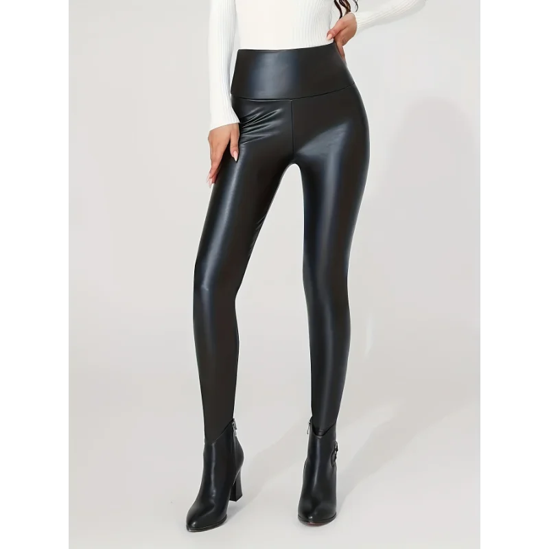 Pantalon taille haute en faux cuir Yoga décontracté Pantalon longue tenue quatre saisons à haute élasticité Pantalon de base