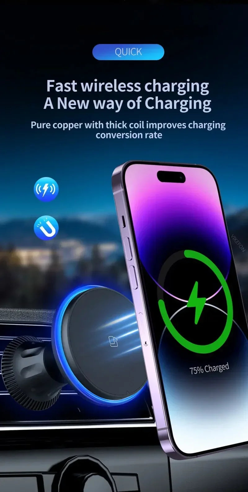 Magnetic Car Wireless Charger RGB For iPhone12 13 14 15 16 17 Pro Max Macsafe Car Phone Holder Stand Mount Fast Charging Station - Shoppiline