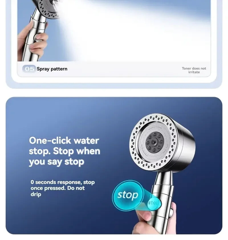 New High Pressure Water Saving Filter Shower Head 5 Modes Handheld Shower Head One Button Stop Bathroom Accessories Set - Shoppiline