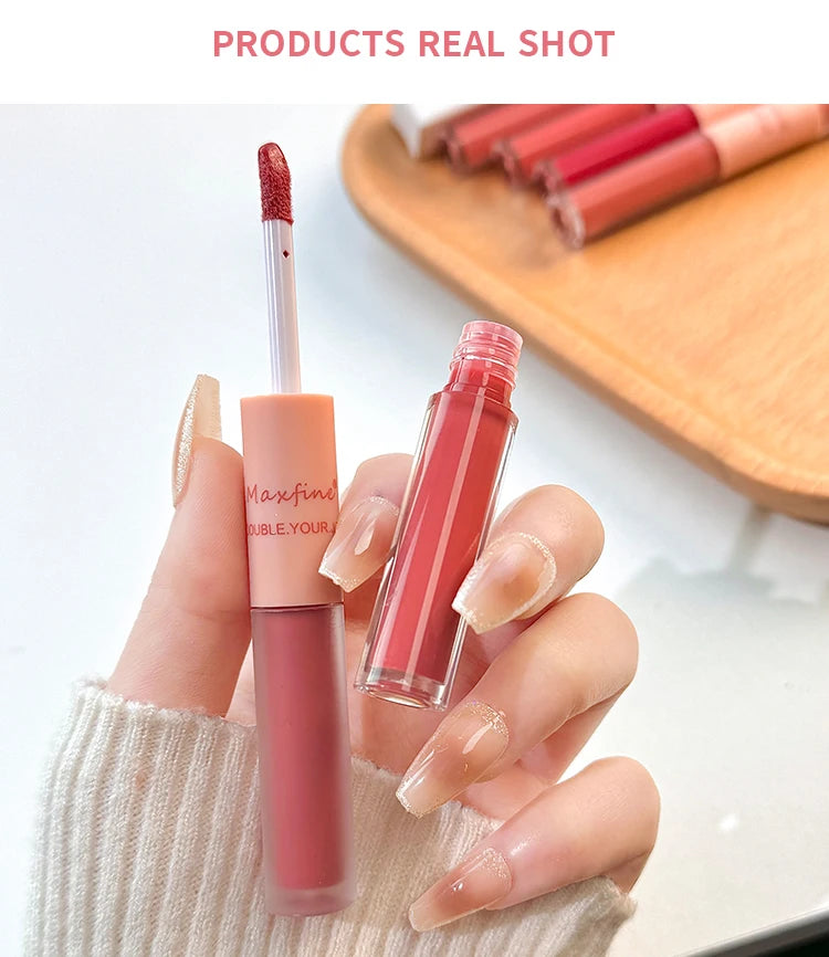 Doppelseitiger Lip Glaze Vollglanz Spiegel und mattes Samt Langzeit-Farbe und Feuchtigkeit Lip Gloss Anti-Flecken Kosmetik Lip Glaze