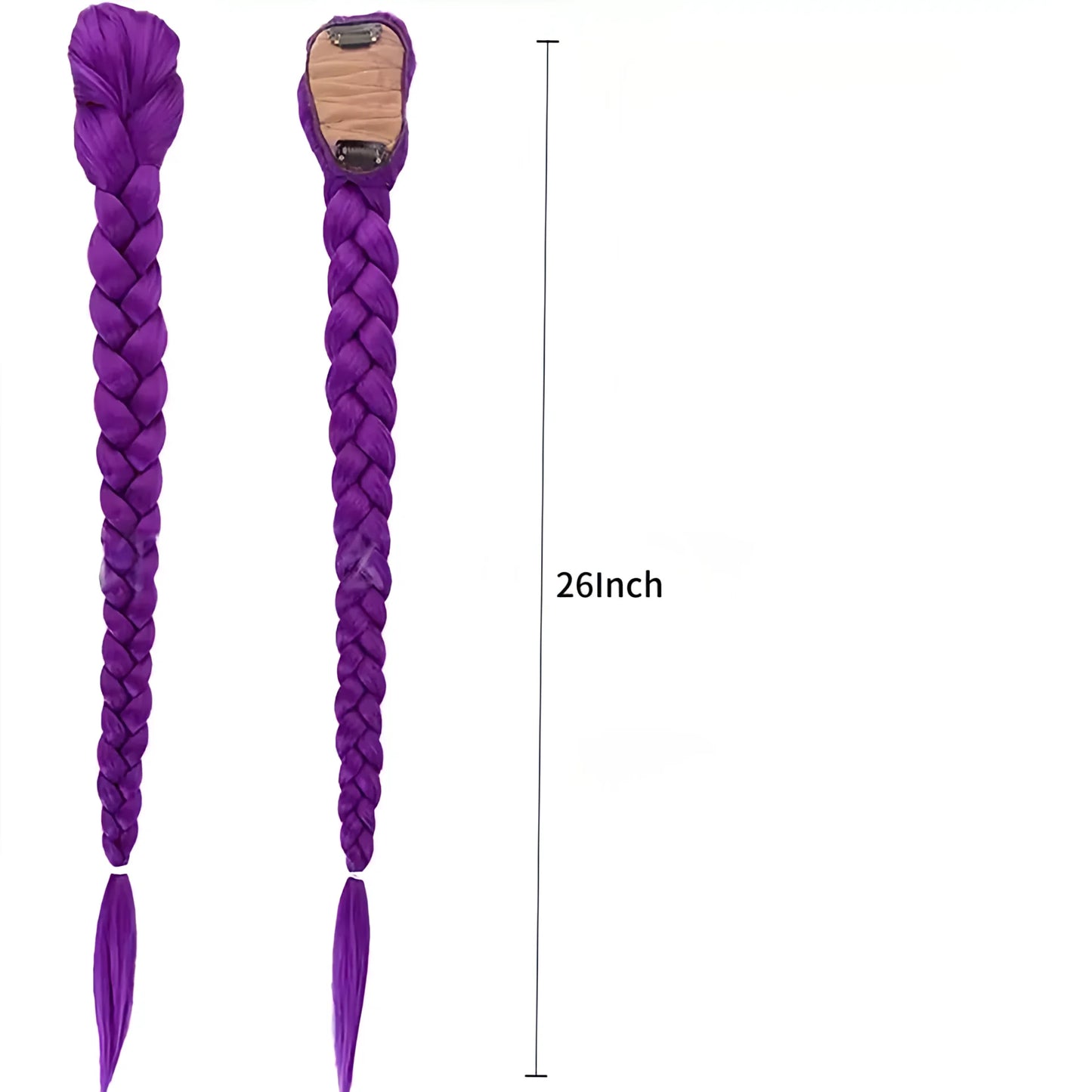 26inch Synthetic Braided Purple Hair Ponytail Rumi Costume Hairstyle Long Ponytail with Clips for Kids Girls Halloween Christmas