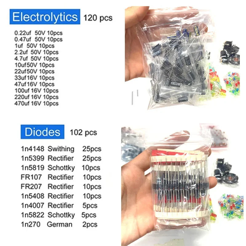 1818PCS Common Capacitors Resistors Capacitors T0-92 LED Transistors PCB Board DIP-IC RM065 diodes Electronic Components Kit - Shoppiline