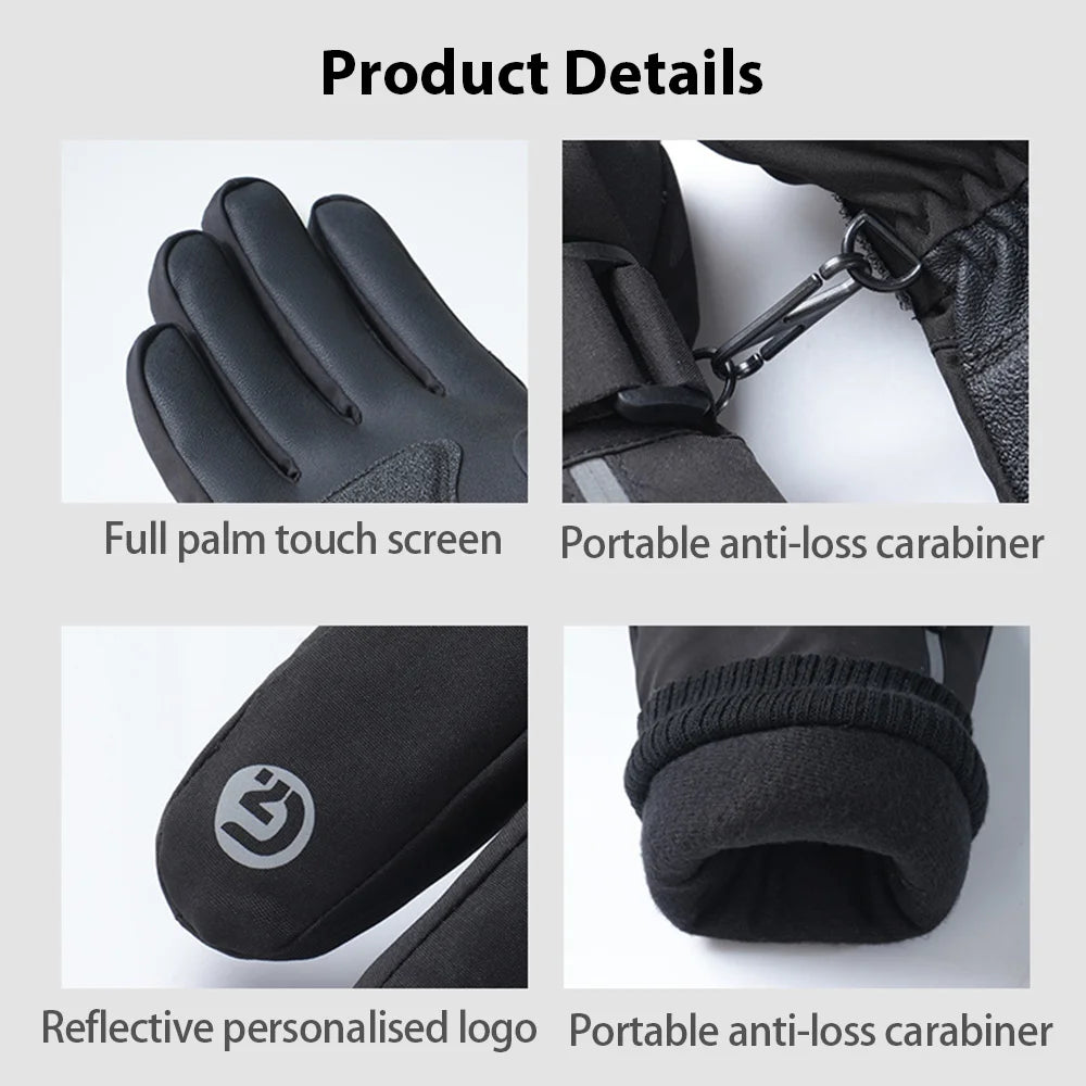 Gants de cyclisme d'hiver imperméables pour homme, sports de plein air, course à pied, moto, ski, écran tactile, polaire, antidérapants, chauds, doigts complets
