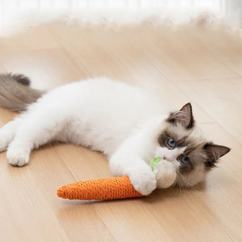 Adorable Carrot Shaped Chew Resistant Cat Toy with Bell Durable Teething Claw Grinding Chew Toy for Kittens And Cats