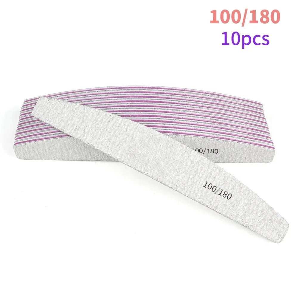 10Pcs/Lot 80/100/150/180/240 Grit Limas Trimmer Lime Nail Art Ongle Manicure Tool Nail File Buffer Double Side Nail Files Buffer