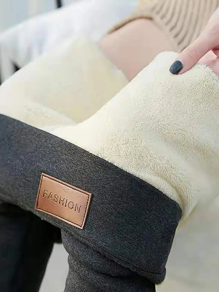 Damen-Lammfleece-Leggings, nahtlos, hohe Taille, dicke Thermoleggings, modische, warme Winter-Damenstrumpfhose, isolierte Hose
