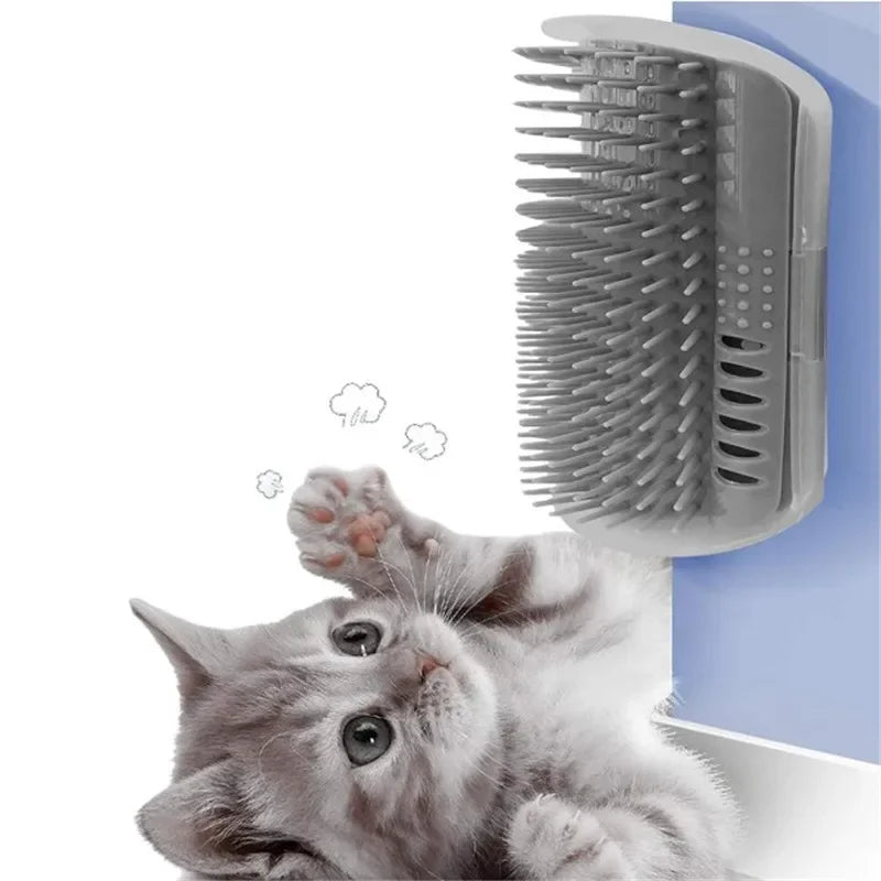 Wall Mount Corner Cat Self Groomer Comb Ergonomic Pet Massage Hair Remover Brush Space Saving Indoor Kitten Scratching Toy Easy