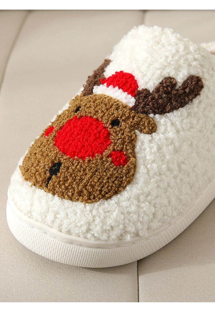 Weihnachten Elch Baumwollhausschuhe für Damen Herren Winter Süße Cartoon Zuhause Rutschfeste Paar Bodenhausschuhe Indoor Plüschschuhe 20