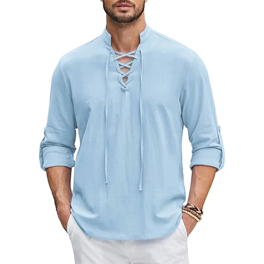 Chemise Renaissance Homme Pirate Médiéval Viking Haut Chemises en coton et lin Hommes à manches longues Costume d'Halloween