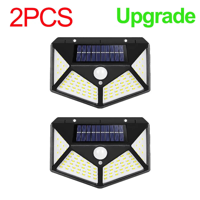 Smart Solar LED Wall Lights 100 LED Motion Sensor Outdoor Waterproof,Solar Charging Security Wall Lamp,Courtyard Garden Fence