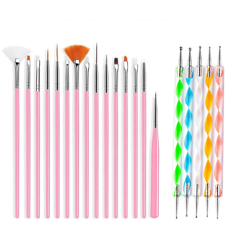 5/20 Stk. Nagelkunst Pinsel Design Spitzen Malen Zeichnen Schnitzen Dotting Pen Flachfächer Liner Acryl Gel UV Politur Maniküre Werkzeuge